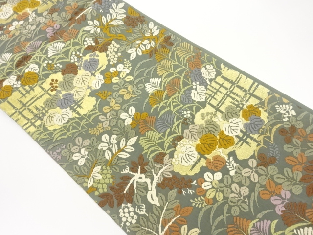 JAPANESE FUKURO OBI / KARA-ORI / WOVEN FLORAL PLANTS